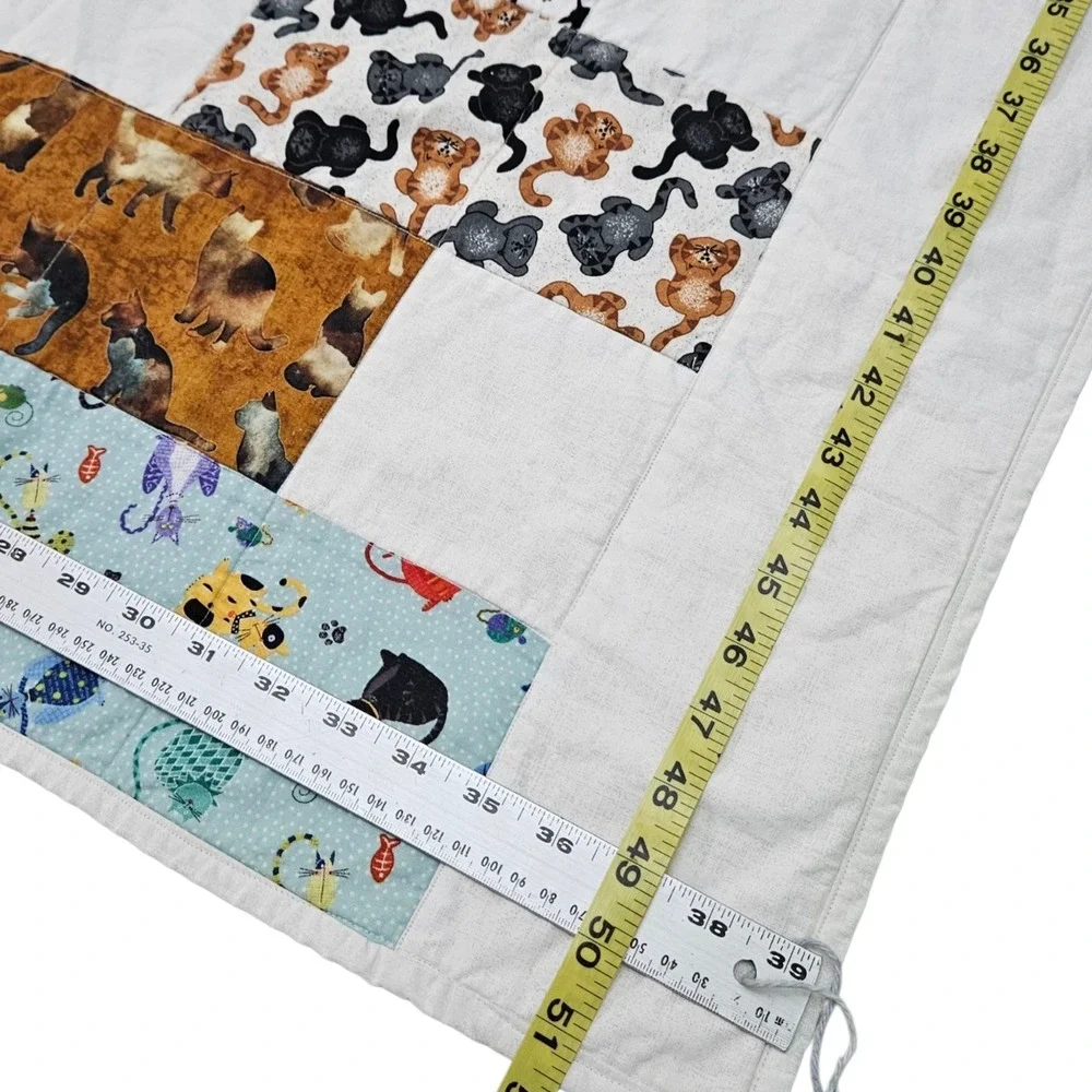 Handmade Cat Lover Quilt Patchwork White Blue Brown‎ Kitten Adult Throw Blanket